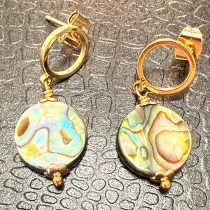 Dainty Gold and Abalone Shell Earrings